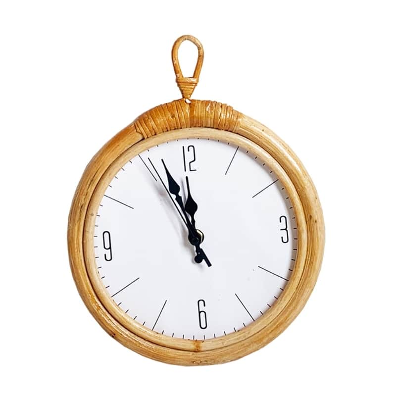 Horloge murale ronde avec cadre en rotin - Meubles en rotin 