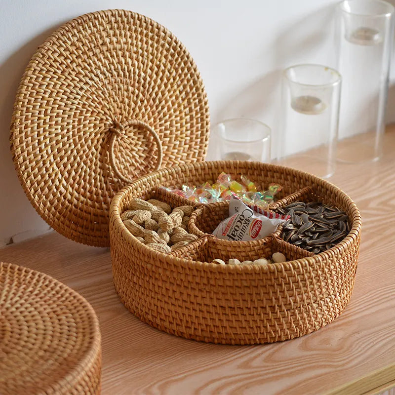 Panier rangement en rotin naturel avec couvercle - Meubles en rotin 