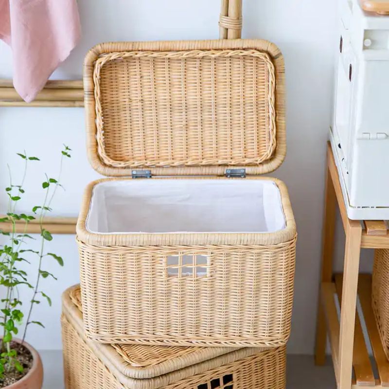 Coffre jouet avec couvercle faits à la main - Meubles en rotin 