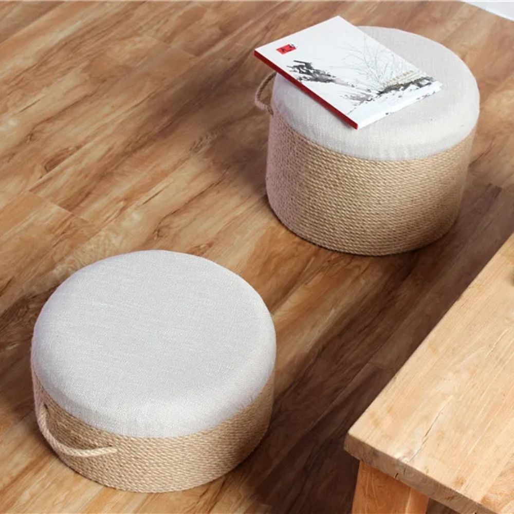 Pouf de rotin en Cordes Tressées - Meubles en rotin 