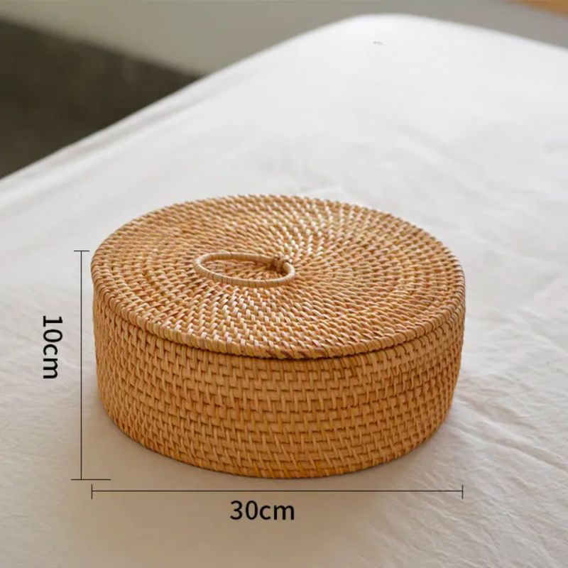 Panier rangement en rotin naturel avec couvercle - Meubles en rotin 