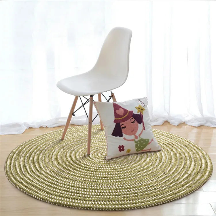 Tapis rond rotin synthétique vert - Meubles en rotin 