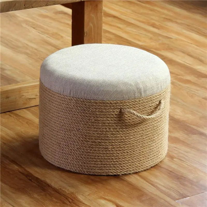 Pouf de rotin en Cordes Tressées - Meubles en rotin 