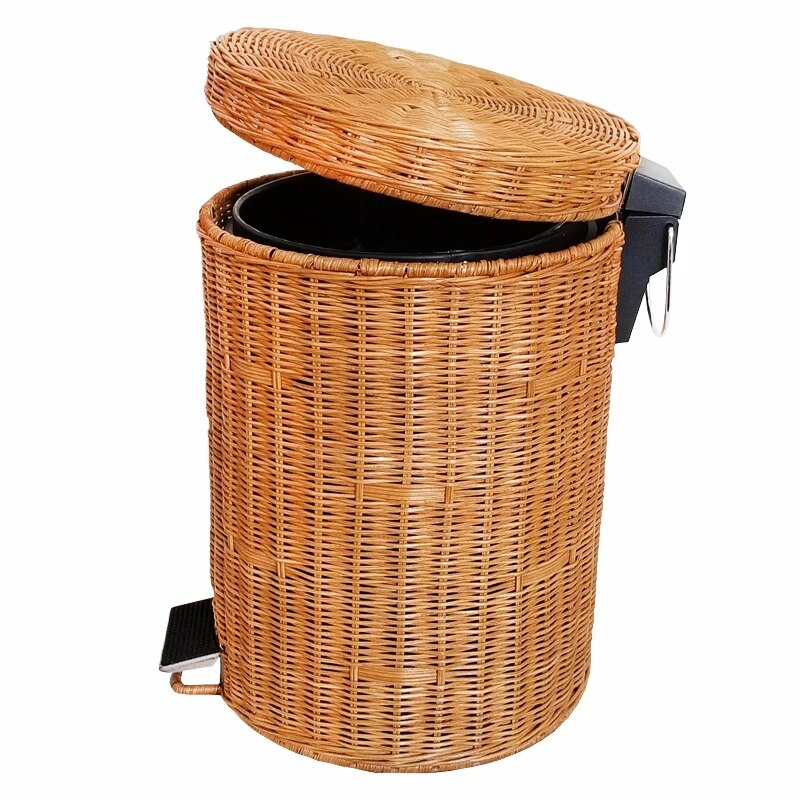 Poubelle en rotin tissé avec pédale - Meubles en rotin 