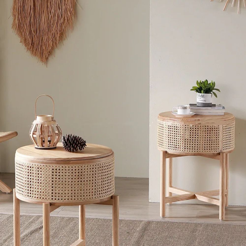 Table chevet en rotin ronde - Meubles en rotin 