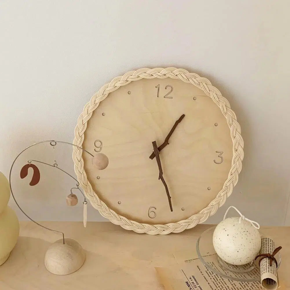 Horloge ronde murale en rotin - Meubles en rotin 