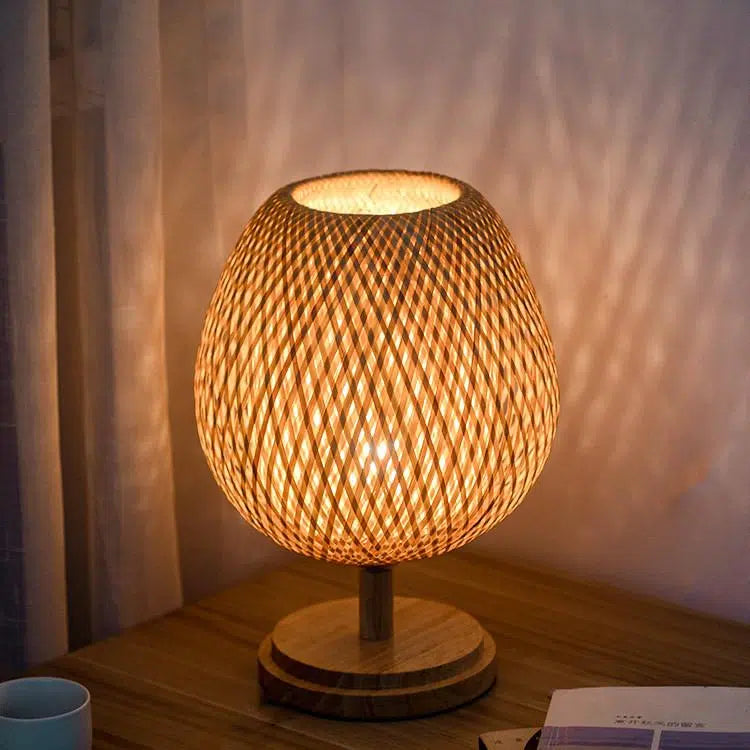 Lampe de chevet rotin socle bois - Meubles en rotin 