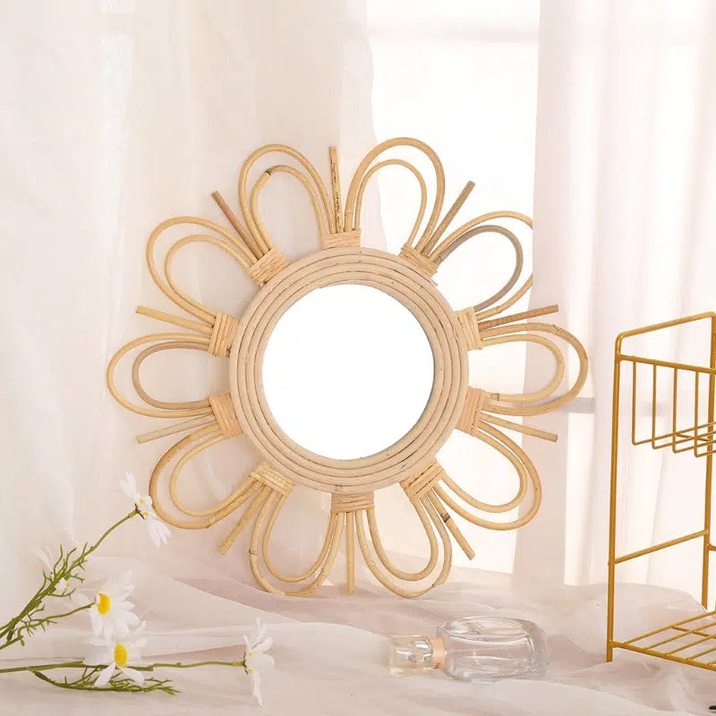 Petit Miroir fleur rotin - Meubles en rotin 