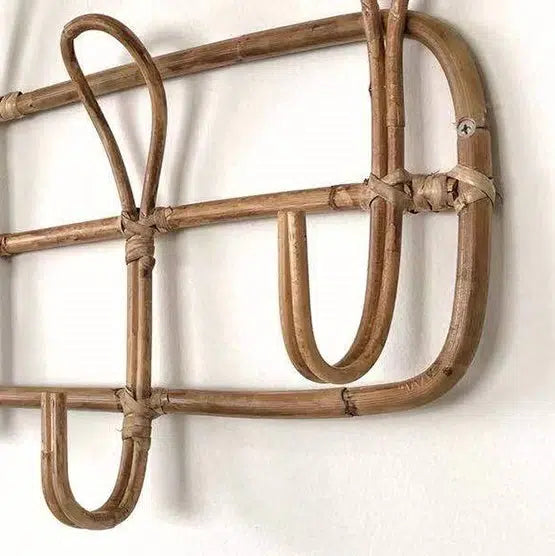 Porte manteau vintage 5 crochets rotin - Meubles en rotin 