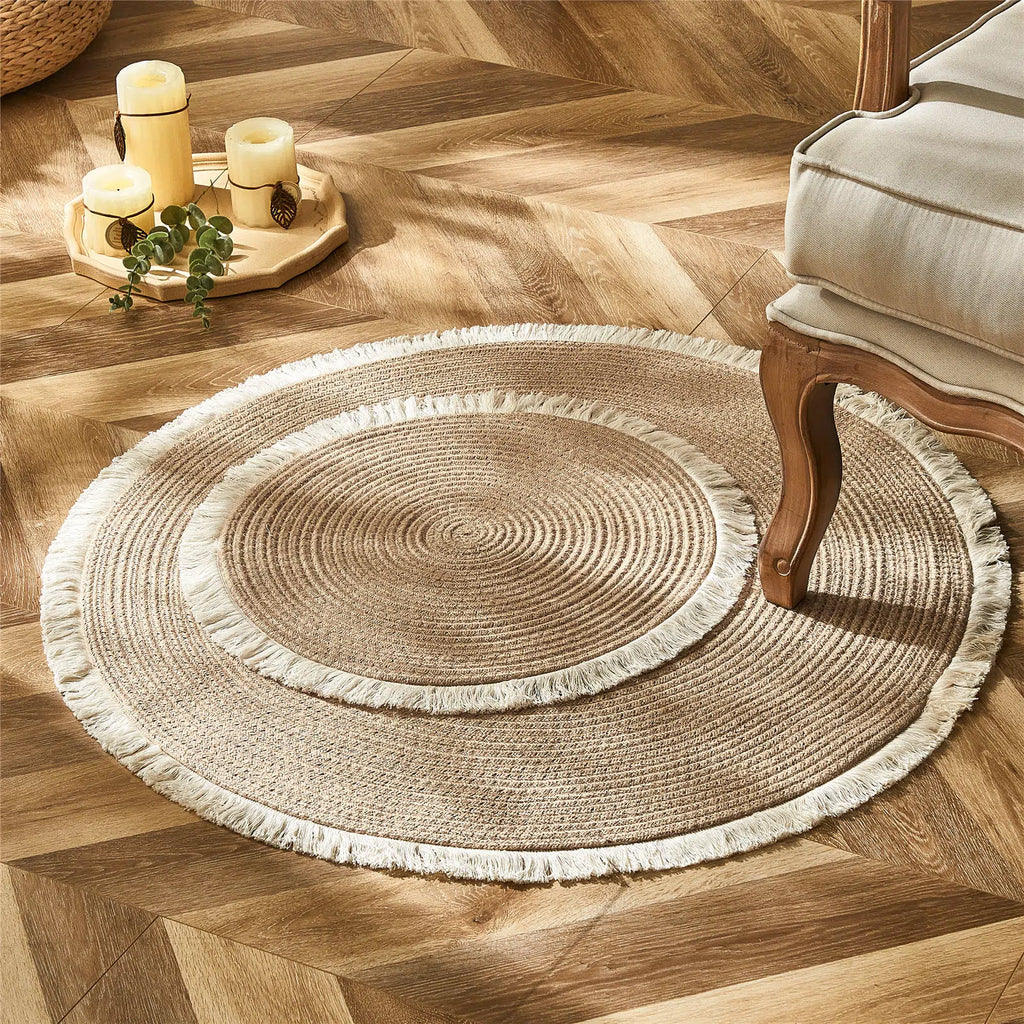 Tapis rond bicolore en rotin - Meubles en rotin 