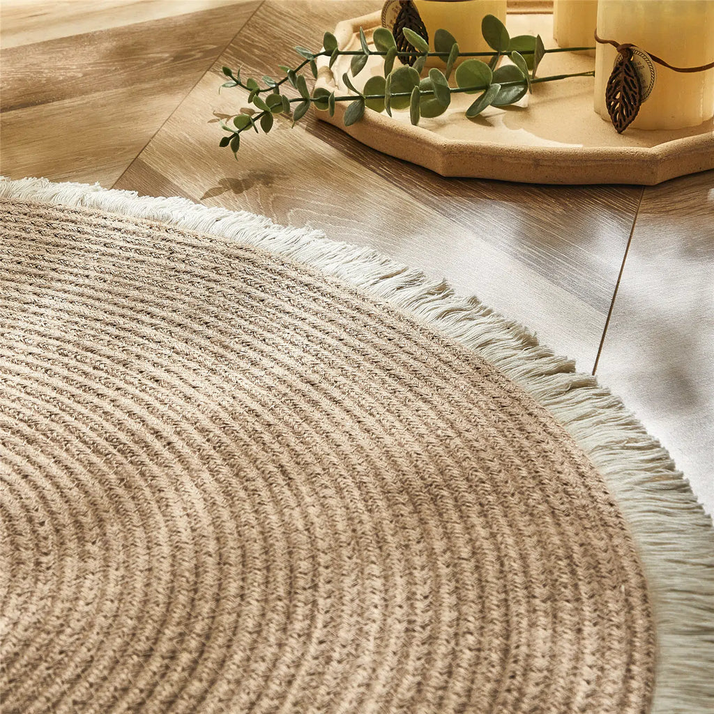 Tapis rond bicolore en rotin - Meubles en rotin 