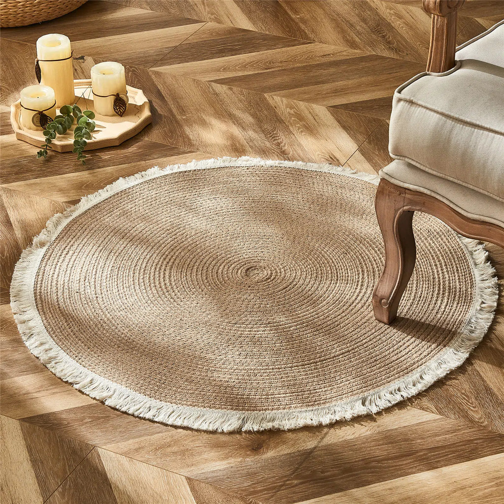 Tapis rond bicolore en rotin - Meubles en rotin 